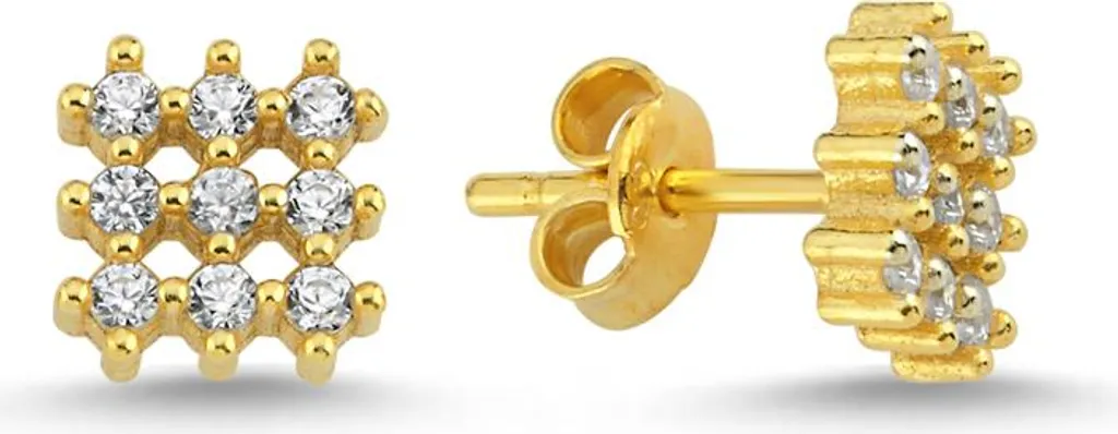 Puces d'oreilles carrées en argent doré et zircone pour femme - 5mm