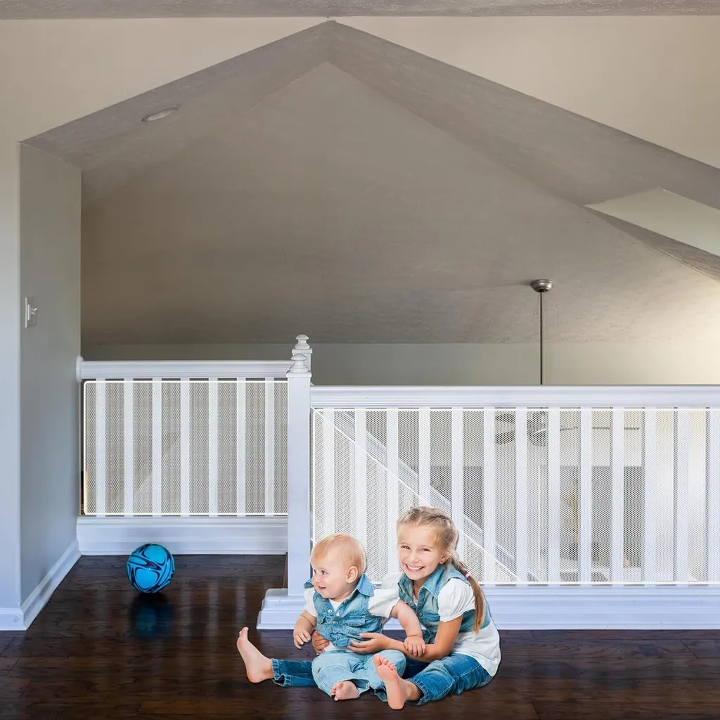 JNGLGO Rete di sicurezza per bambini, rete di sicurezza per scale di balconi per bambini, 200Lx90H cm Rete di sicurezza per scale rialzata e durevole Rete di protezione per scale di ringhiera per bambini, animali domestici, bianco, nero - 7