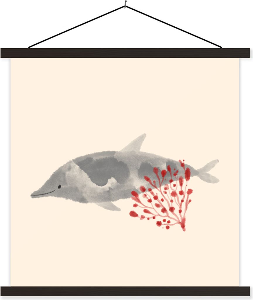 MuchoWow Textilposter Tiere - Pflanzen - Meer - Aquarell 90x90 cm mit schwarzem Rahmen - Magnetisches