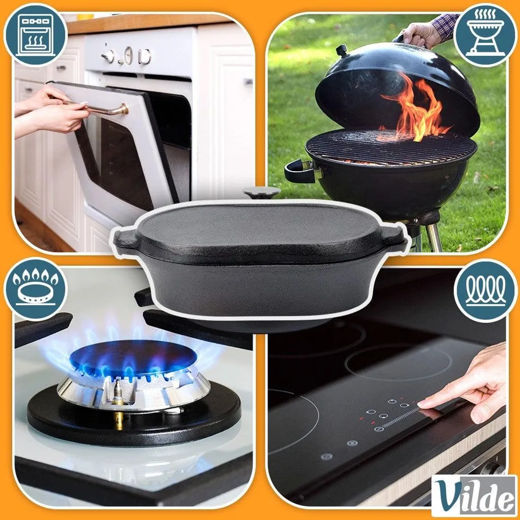 Cocotte fonte émaillée 2 en 1 compacte 28cm - Couvercle poêle intégré - 5