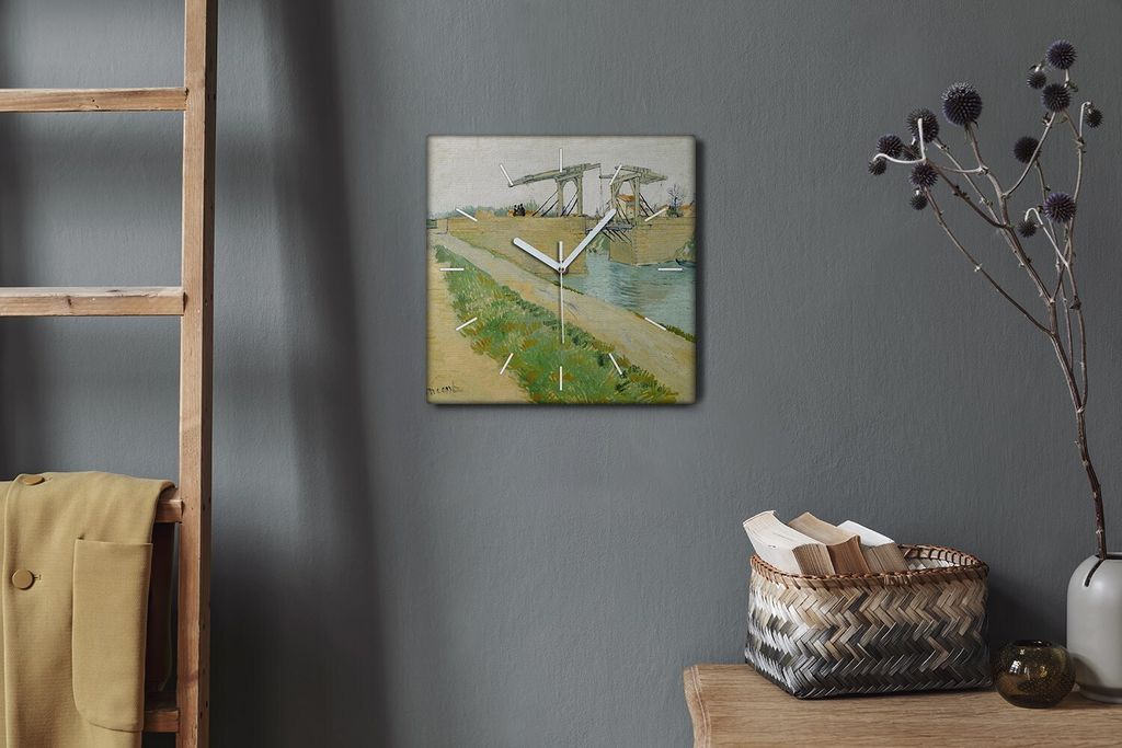 Coloray Hodiny Unikátní 30x30 cm Tiché hodiny Pro obývací pokoj a kuchyň Nástěnné hodiny Plátno Bílé ručičky hodin - River Road Bridge