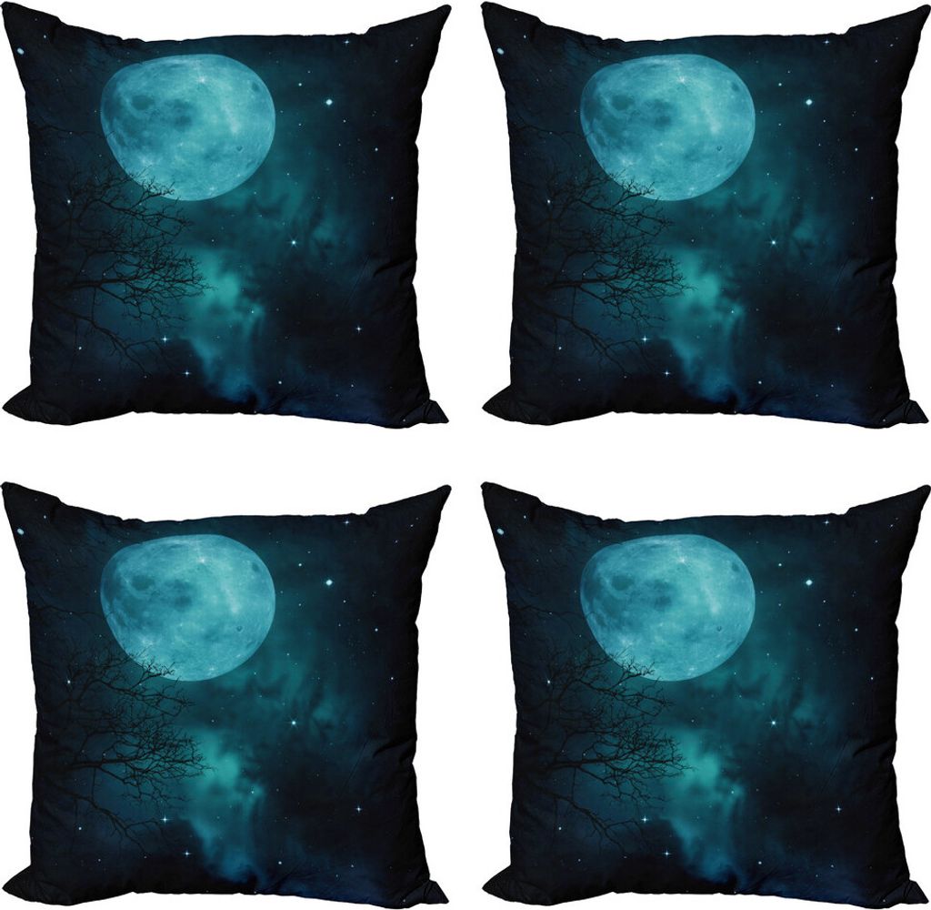 ABAKUHAUS Platz Kissenbezug Set (4 Stück), Äußere Welt Cosmos Mond, Moderner Doppelseitiger Digitaldruck, 60 cm x 60 cm, Petrol Blau