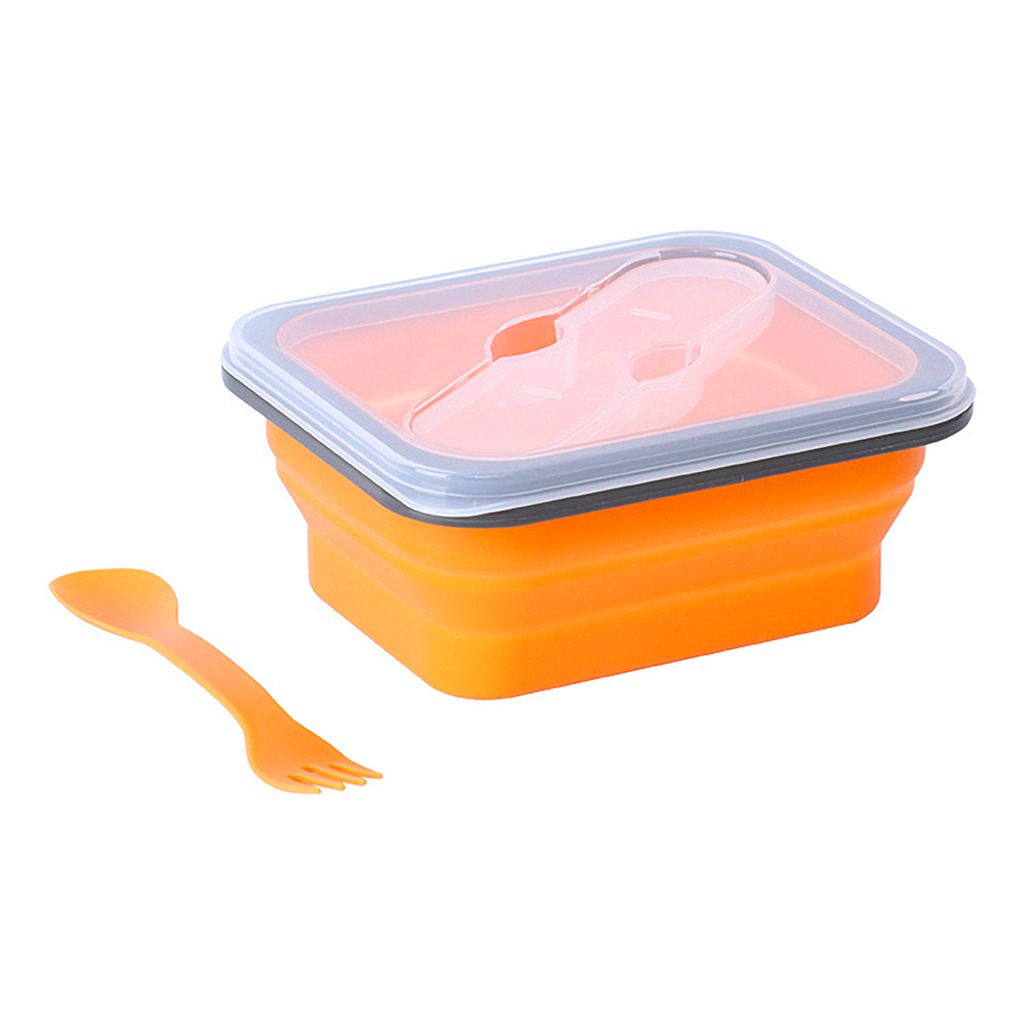 1 Set 600/700 ml Lunchbox, faltbar, mikrowellengeeignet, Silikon, für Schüler, tragbarer Lebensmittelbehälter mit Löffel fürs Büro