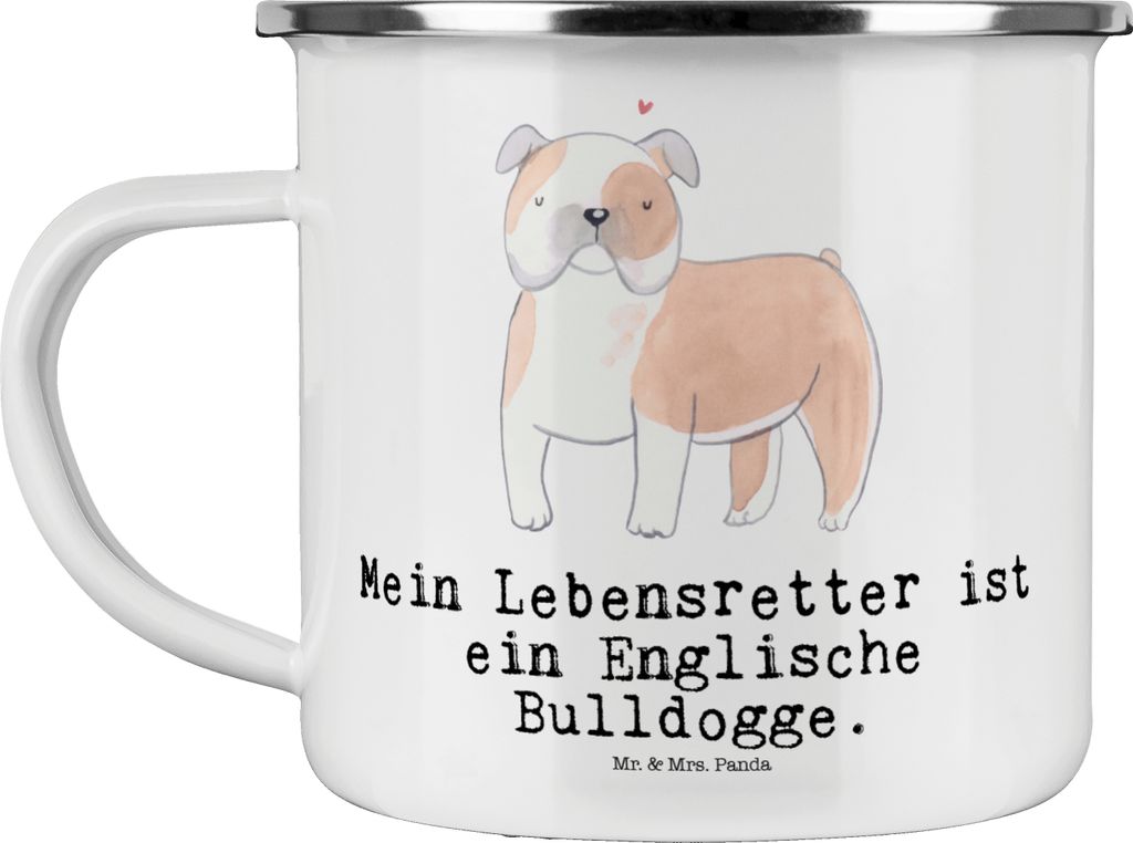 Mr. & Mrs. Panda becher emaille Englische Bulldogge Lebensretter - Weiß - Geschenk, Haferl, Teetasse, Pott, Tasse, Teebecher, Emailletasse