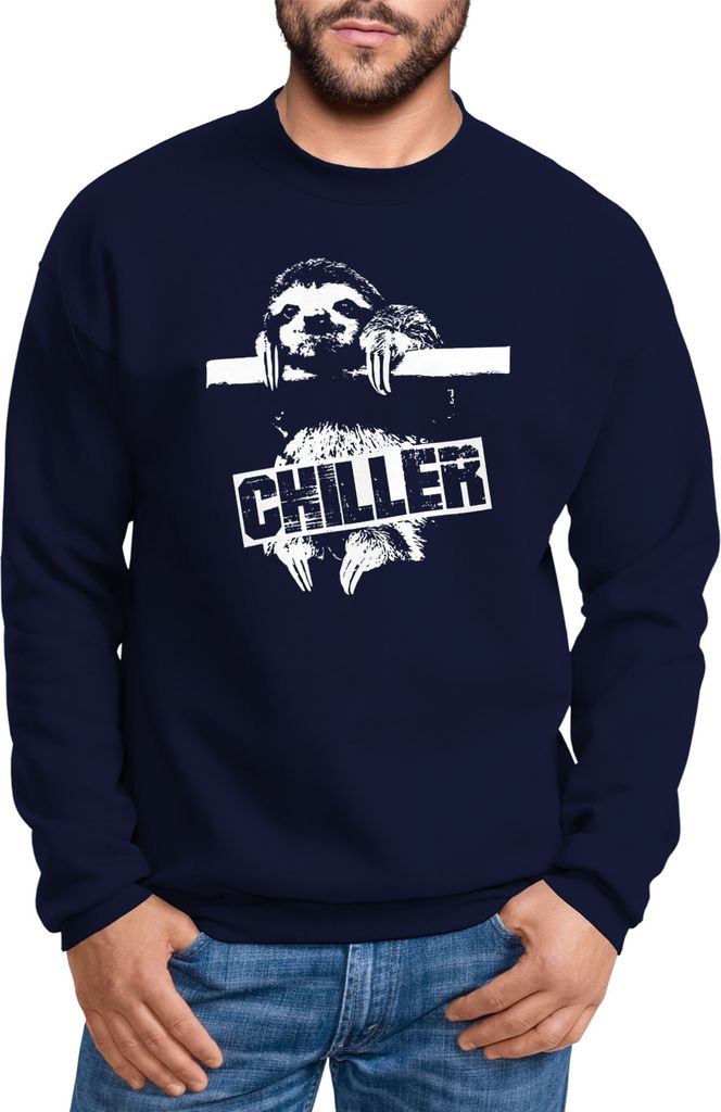 Lustiges Herren Sweatshirt Faultier Born Chiller Pullover Moonworks navy XS