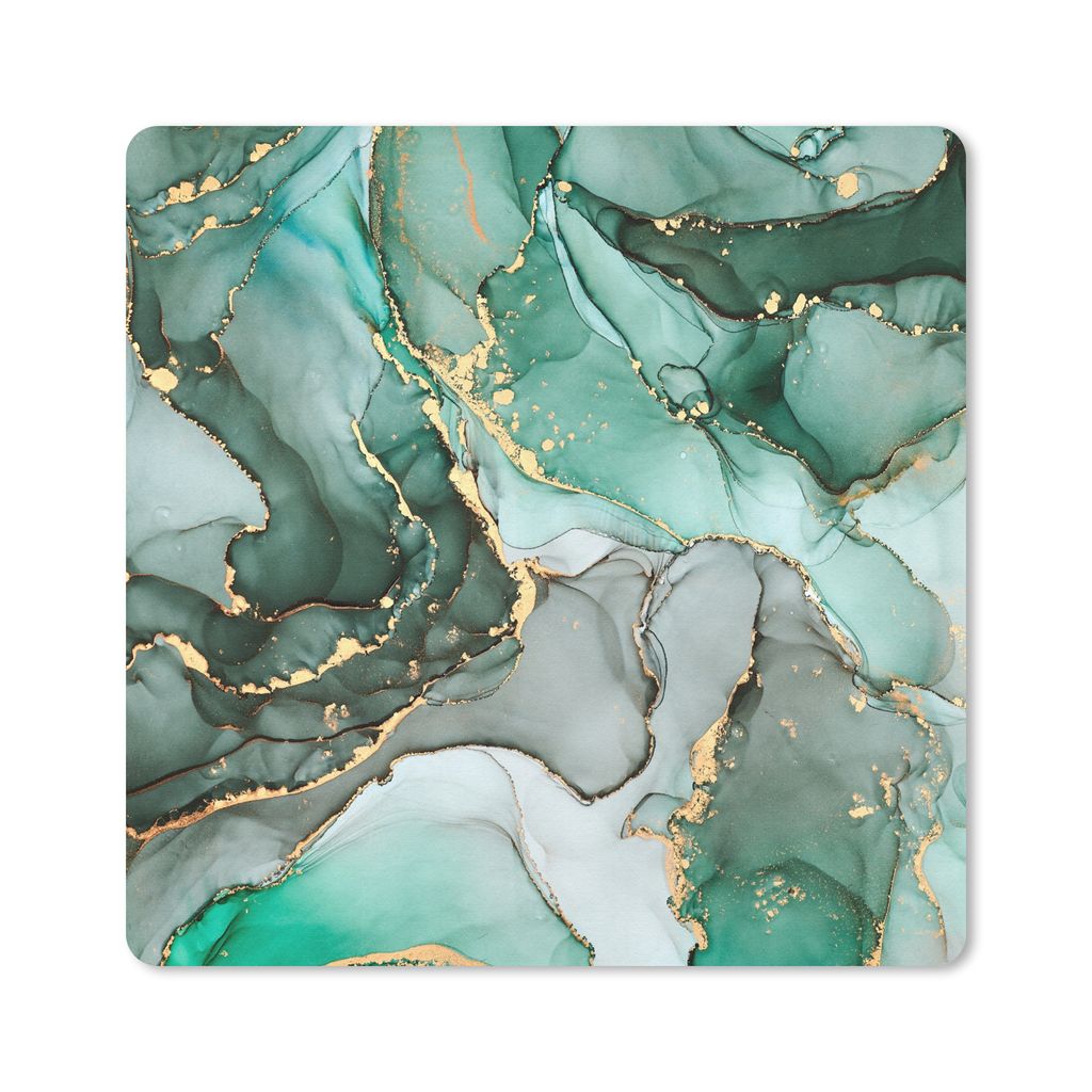 MuchoWow Mauspad Mousepad Gold - Marmor - Grün - Luxus - Marmoroptik - Grau 20x20 cm - Mousepads - Maus Mat - Pad - Mausunterlage - Desk Mat - B...