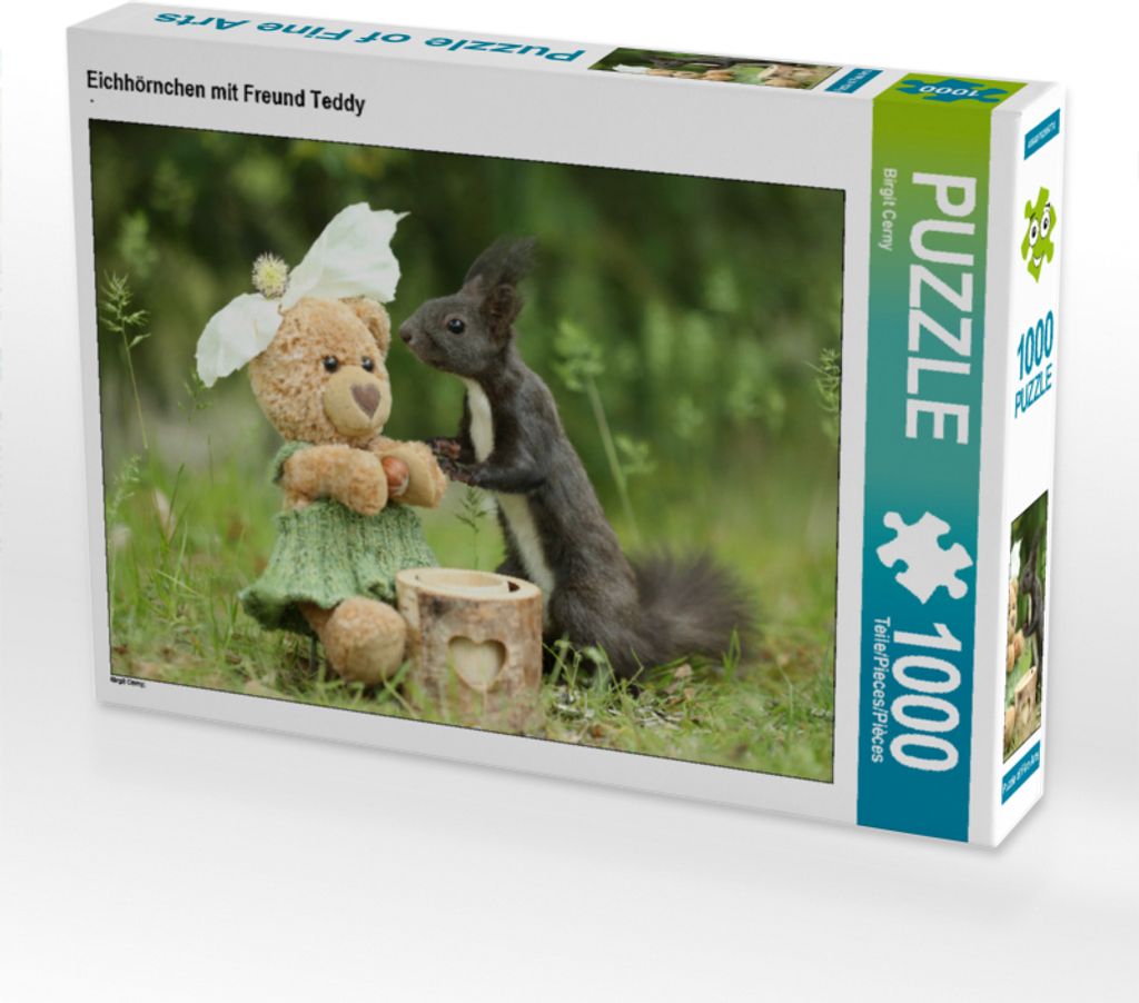 CALVENDO Puzzle Eichhörnchen mit Freund Teddy | 1000 Teile Lege-Größe 64x48cm Foto-Puzzle für glückliche Stunden