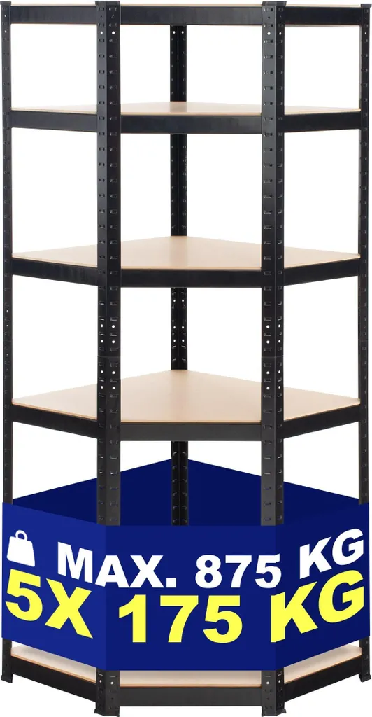Étagère de Rangement d'angle Flint Noire avec 5 Plateaux Robustes