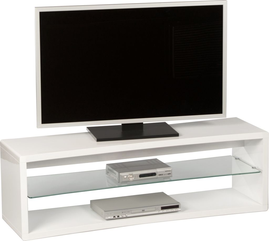 TV Lowboard - Weiß Hochglanz - Klarglas - B 140 cm