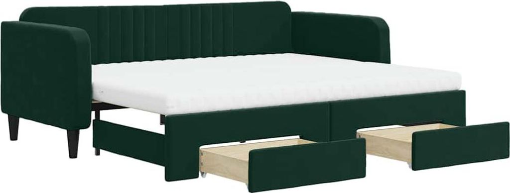 vidaXL Tagesbett Ausziehbar mit Schubladen Dunkelgrün 90x200 cm Samt