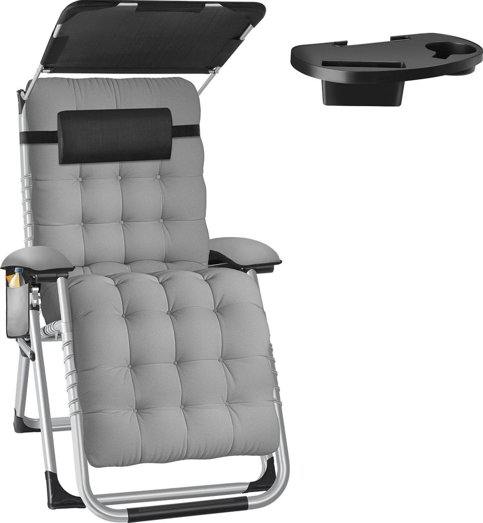 Chaise longue pliable CLOUD II avec pare-soleil - gris Image du produit 