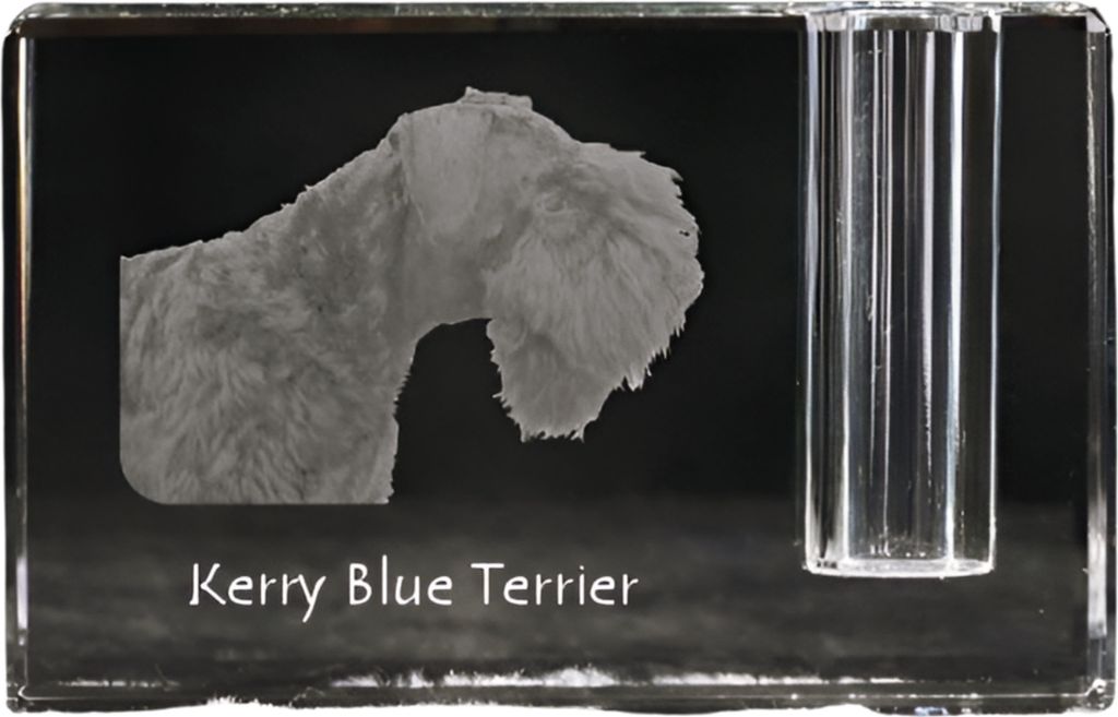 Kerry Blue Terrier, Irish Blue Terrier - Stifthalter, Kristallorganizer mit Hundefoto, einzigartige Schreibtischdekoration der Marke Art-Dog