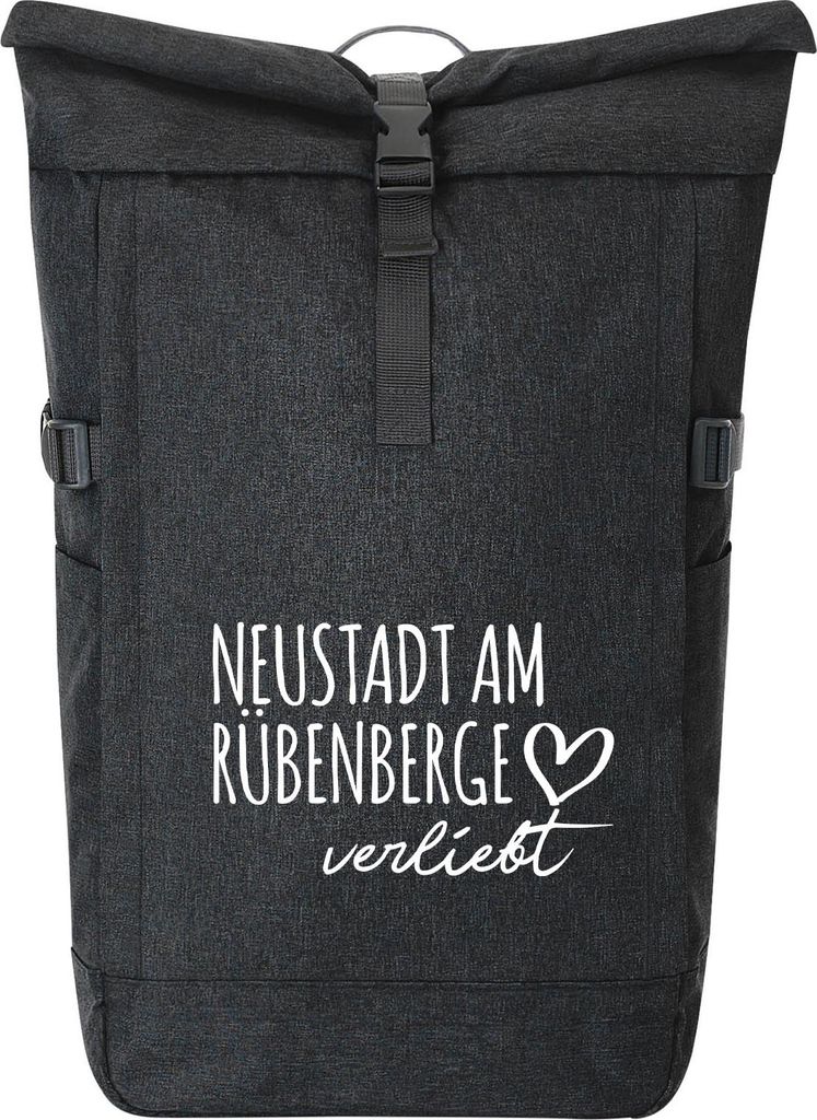 Huuraa Kurierrucksack Neustadt am Rübenberge verliebt 30-44 Liter Black Melange Fairtrade Rolltop Rucksack Geschenkidee