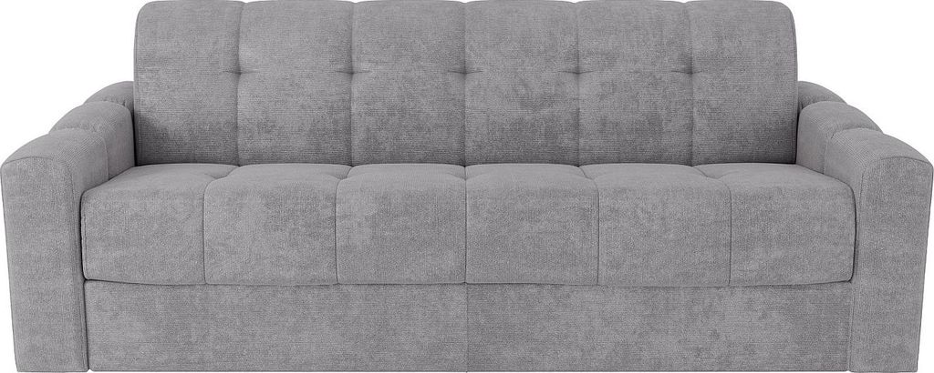 3-Sitzer-Schlafsofa aus hellgrauem Strukturstoff – Liegefläche auf breiten Lattenrosten (140 cm) – 22 cm dicke Matratze aus Memory-Schaum – ...