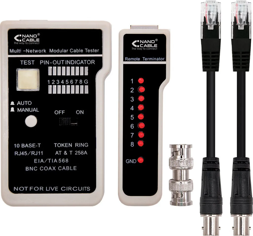 Testeur NANOCABLE Multi-Fonctions avec LED pour RJ45 et Câble Coaxial BNC