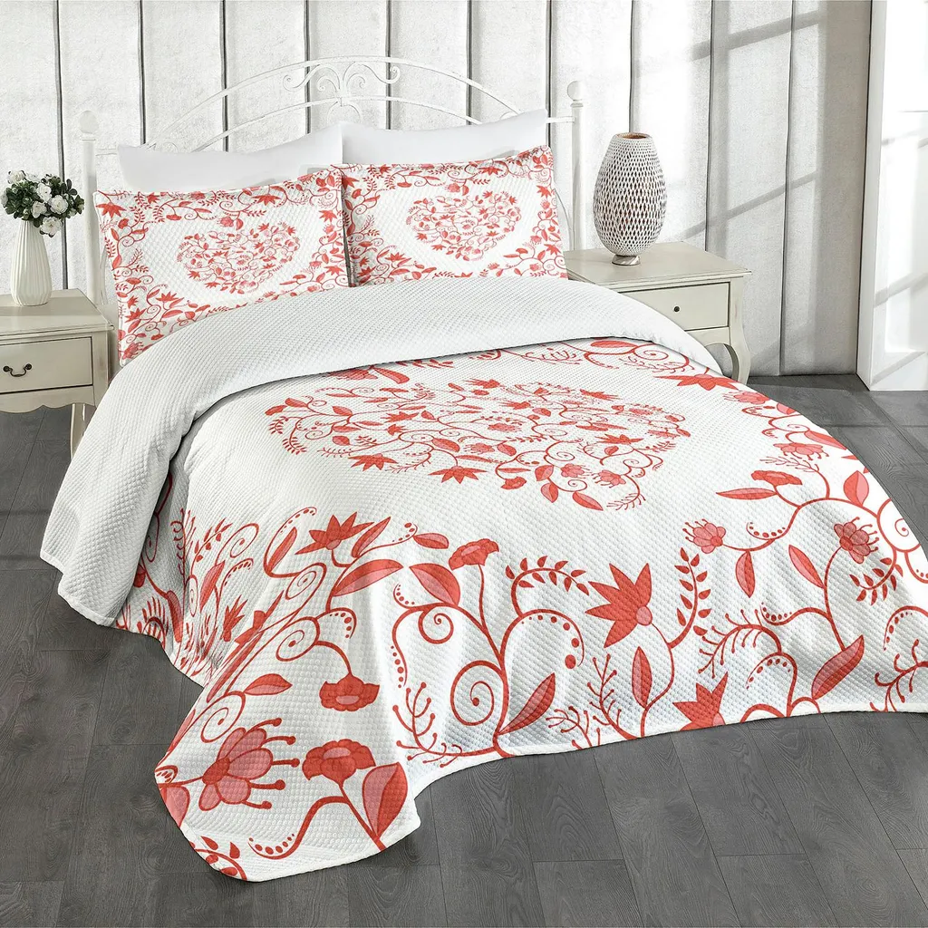 Set Copriletto San Valentino ABAKUHAUS 220x220 cm Rosso Paisley Cuore