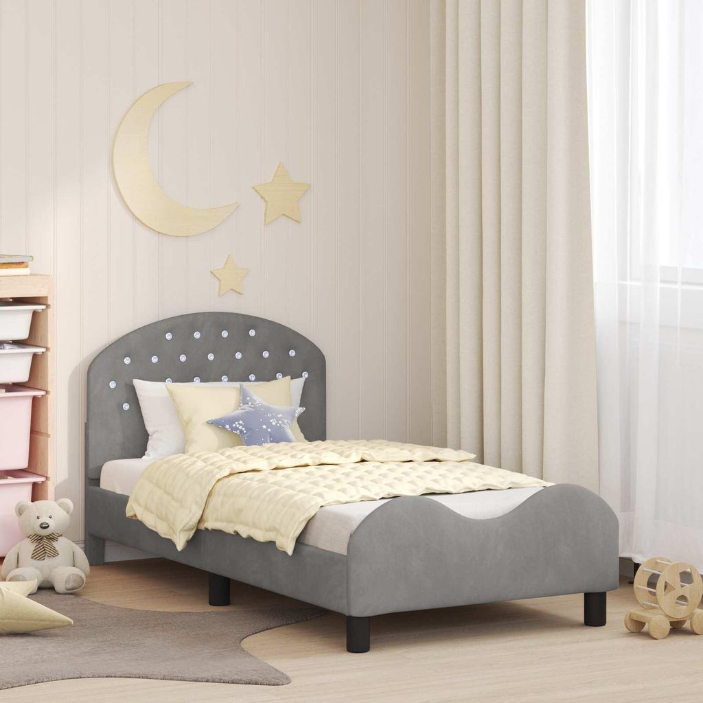Maison Exclusive - Kinderbettgestell mit Kopfteil Hellgrau 80 x 160 cm Samt