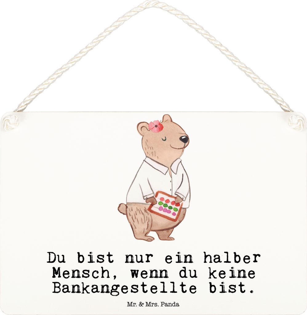 Mr. & Mrs. Panda Schild Bankangestellte Herz DIN A6 - Weiß - Geschenk, Lustig, Holzschild, Türschild, Wandschild, wandtafel, Witzig, Spruch, holz...