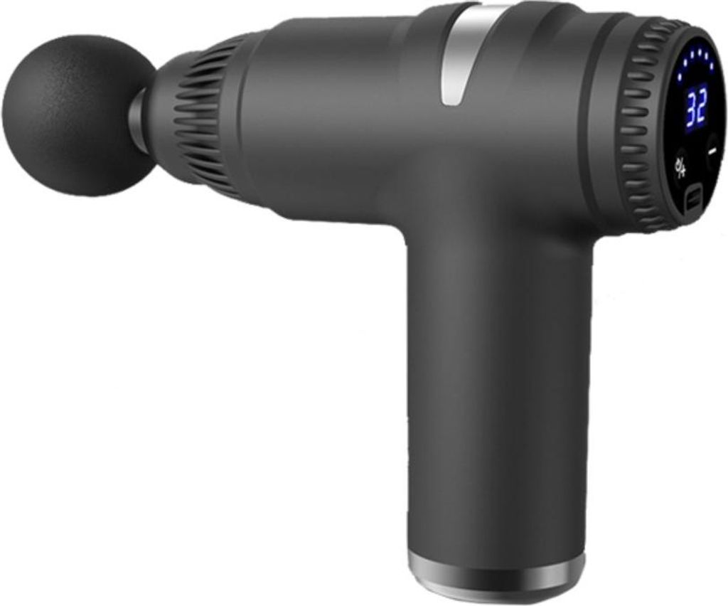 INF Mini-Massagegerät ABS 14.5x13.5x5cm 32 Stufen LCD für Sport 4 Aufsätze Grau