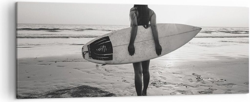 Bild auf Leinwand - Leinwandbild - Einteilig - Frau Strand Surfen - 140x50cm - Wand Bild - Wanddeko - Wandbilder - Leinwanddruck - Bilder - Wanddek...