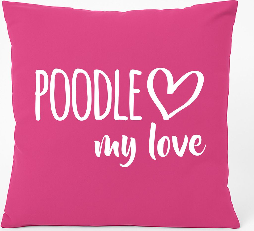 Huuraa Kissen Poodle my love 40x40cm mit Füllung Fuchsia Baumwolle Dekokissen Geschenkidee
