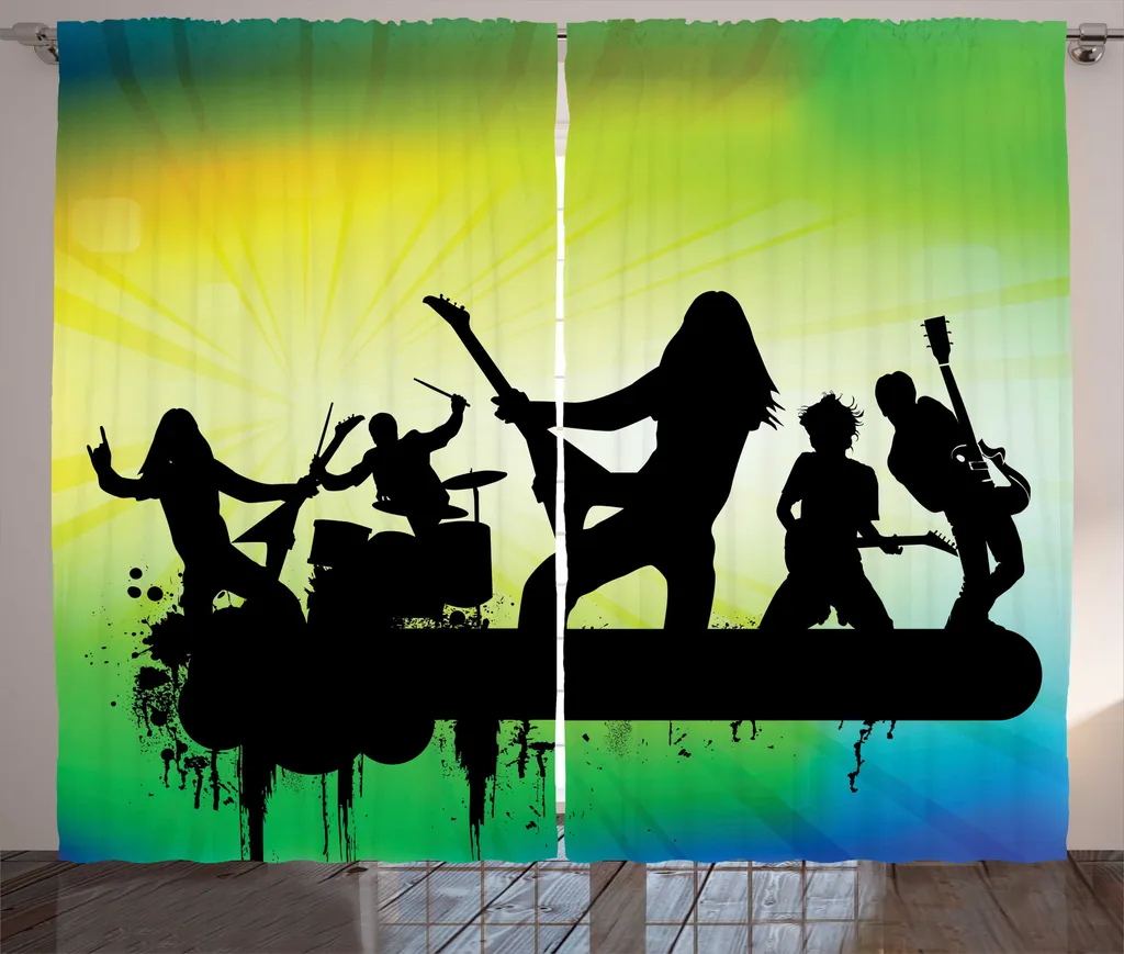 ABAKUHAUS Tenda rustica Rock'n'Roll, energica rock band, tenda universale per soggiorno con passanti e ganci, 280 x 175 cm, multicolore