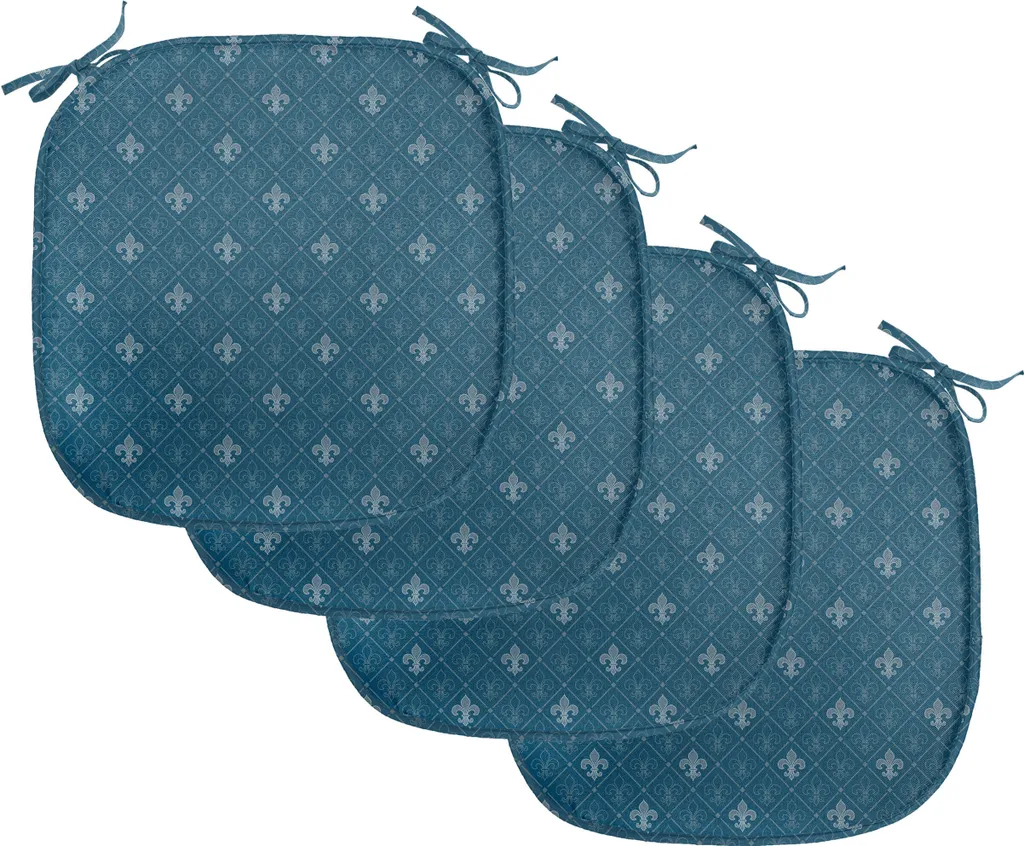 ABAKUHAUS Fleur De Lis Imbottitura per sedie da sala da pranzo, design medievale, cuscino decorativo impermeabile con cinturini per sedie da cucina, 40 cm x 40 cm - confezione da 4, blu grigio