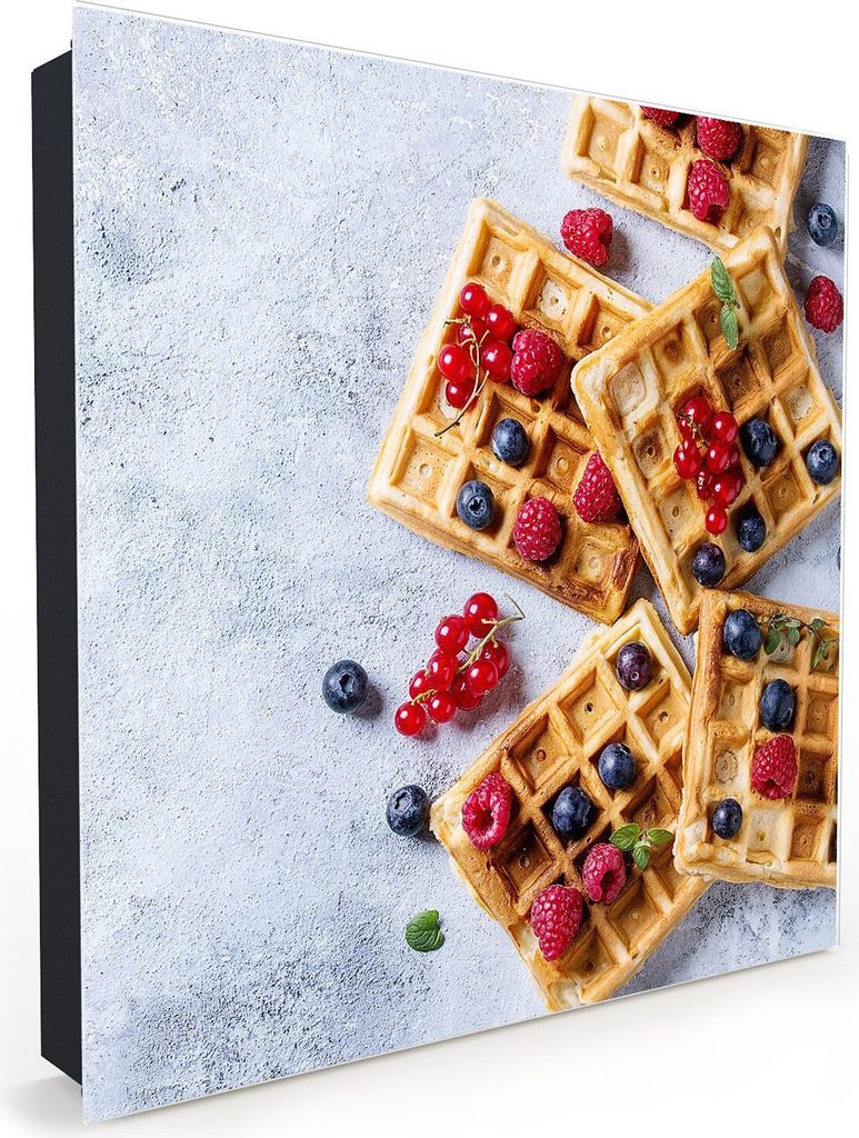 Nachbildung-Schlüsselkasten, Magnetpinnwand und Memoboard mit Glasfront Motiv Waffeln mit Beeren