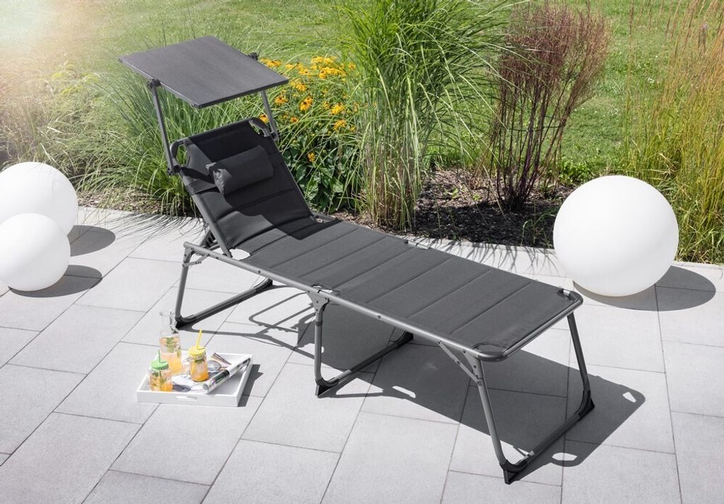 Solax Sunshine XXL-Komfort-Sonnenliege inkl. Kissen gepolstert aus Aluminium - Schwarz