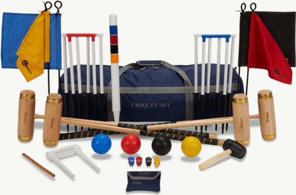 Ubergames - Executive Croquet-Set - Englisches Gartenspiel - 4 Personen - Eschenhartholz - Plastikbälle - Mit Tasche
