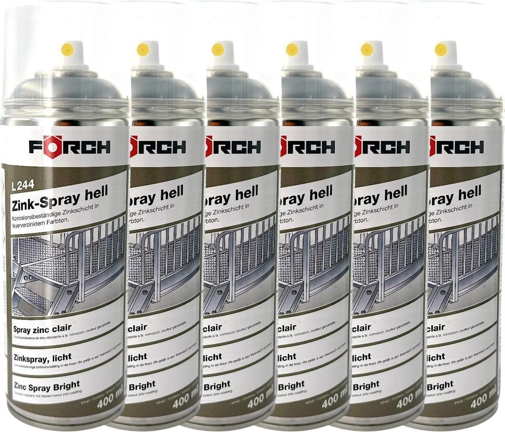 6x FÖRCH Zink Zinkspray Hell L244 Rost Korrosionsschutz Punktschweißfähig 400ml
