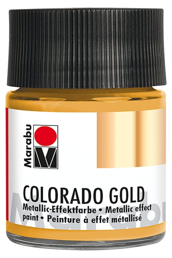 Marabu 12640005784 - Metallic Effektfarbe, Colorado Gold metallic gold 50 ml, auf Wasserbasis, lichtecht, wetterfest, schnell trocknend, zum Pinsel...