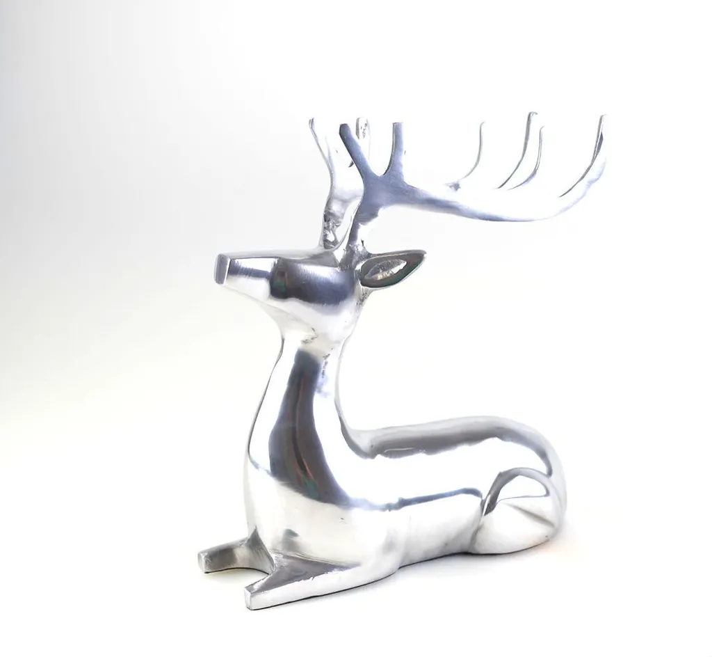 Statue de cerf en aluminium argenté, objet de décoration design 25cm