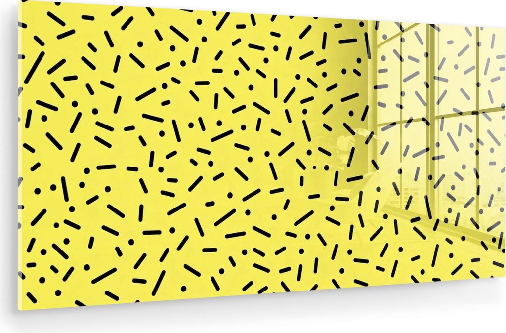 MuchoWow Glasbilder - Bilder auf Wandbild - Foto auf Glas Spiele - Punkte - Streifen - Gelb 80x40 cm Wanddekoration aus Glas - Acrylglasbild - Acry...