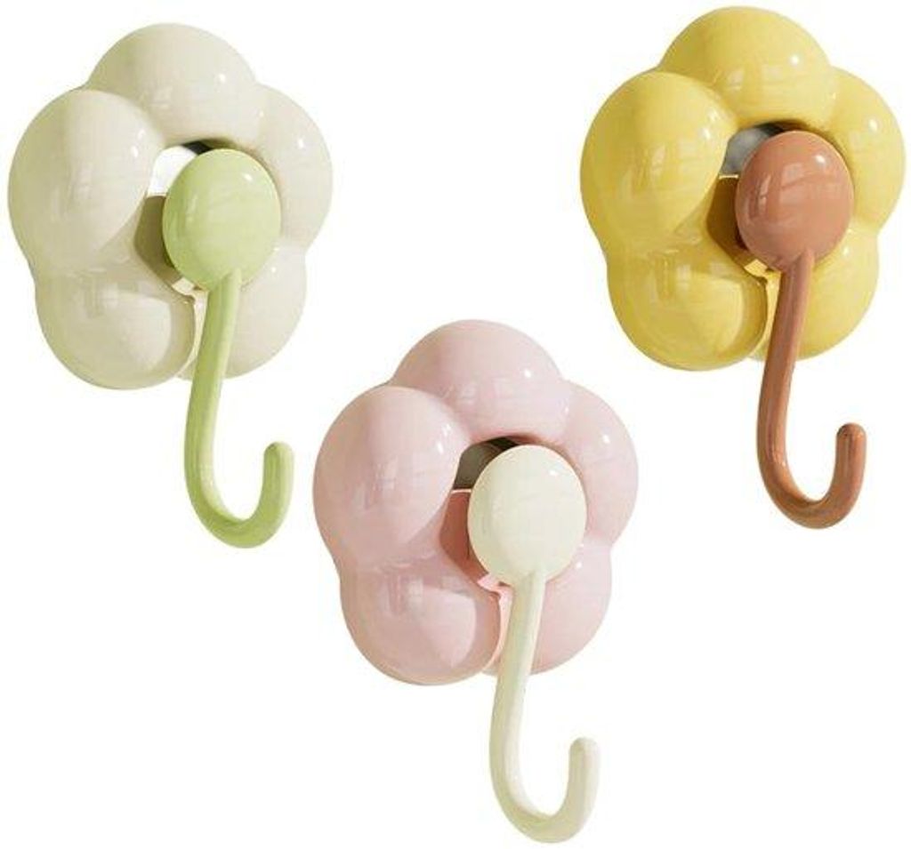 Kunststof Haakjes-3-Pack mit Zahn, für Badezimmer, starkes Vakuum-Blumenhaak, wiederholbare Wandhalter für Küche, Schlafzimmer, Dusche und Badez...