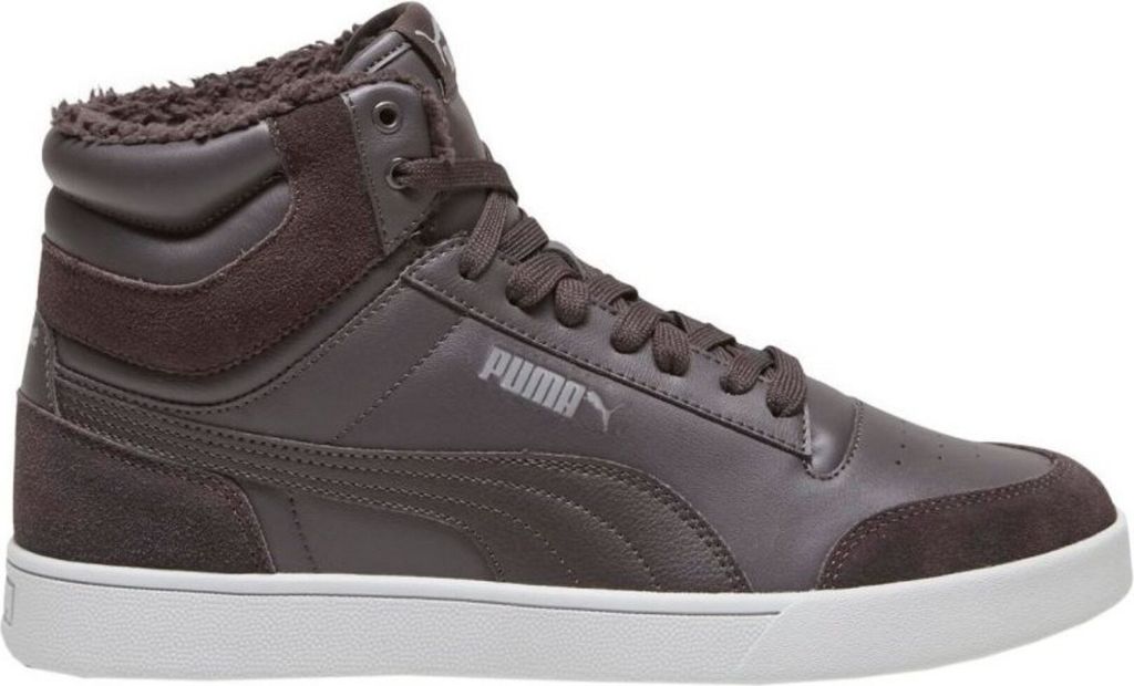 A single brown Puma winter boot is shown against a white background.