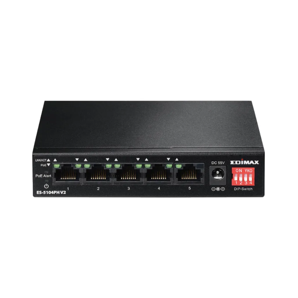 Switch Edimax ES-5104PH V2 Long Range PoE+ | Professionale per CCTV