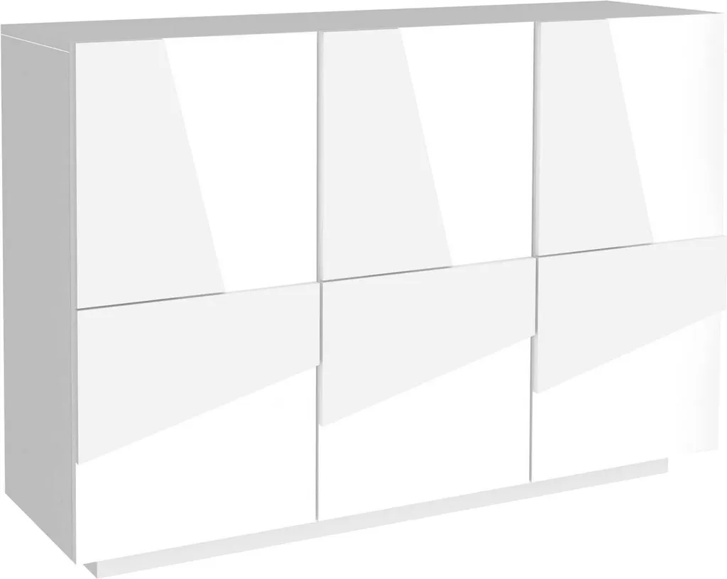 Buffet Blanc Brillant 121cm Made in Italy - 3 Niveaux de Rangement Design