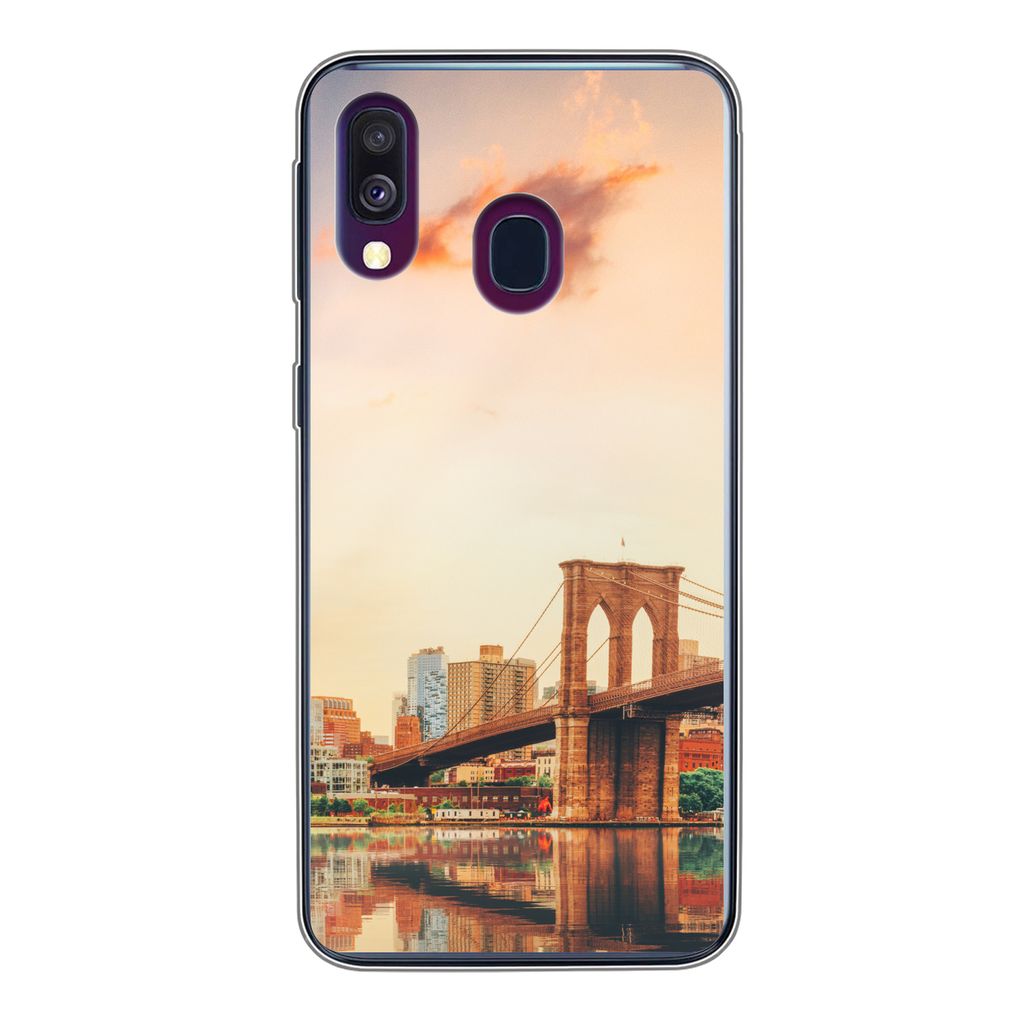 MuchoWow Handyhülle Schutzhülle Hülle für Samsung Galaxy A40 New York - Brooklyn - Brücke - Sonnenuntergang Silikon Softcase Handy Hülle - ...