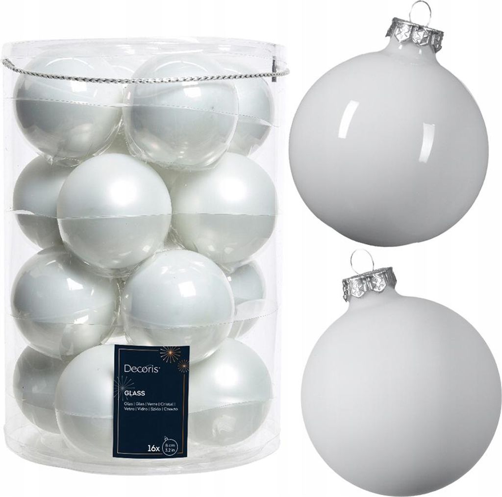 Glaskugelset Winterweiß 8 cm Durchmesser 16 Stück