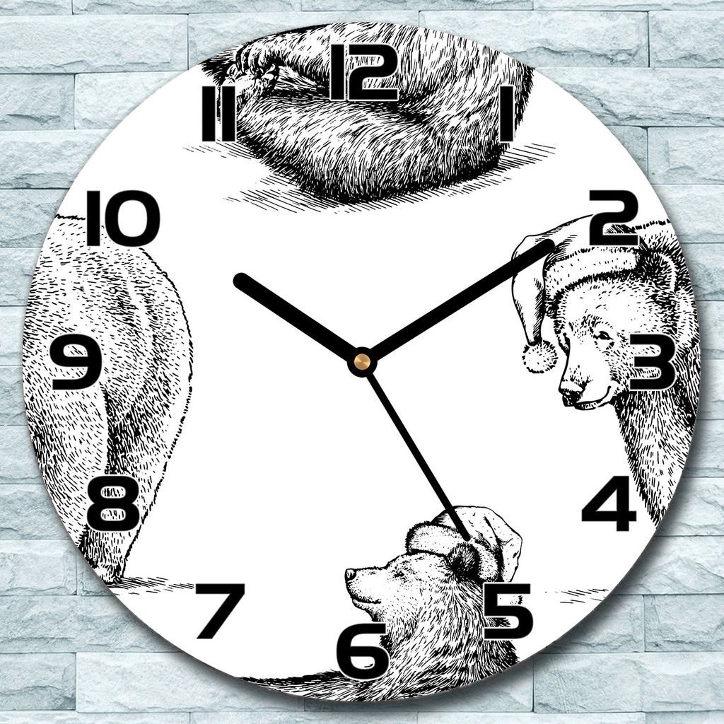 Wanduhr aus Glas Rund fi 30 Schläfrige Bären Quarz Deko Schlafzimmer Büro