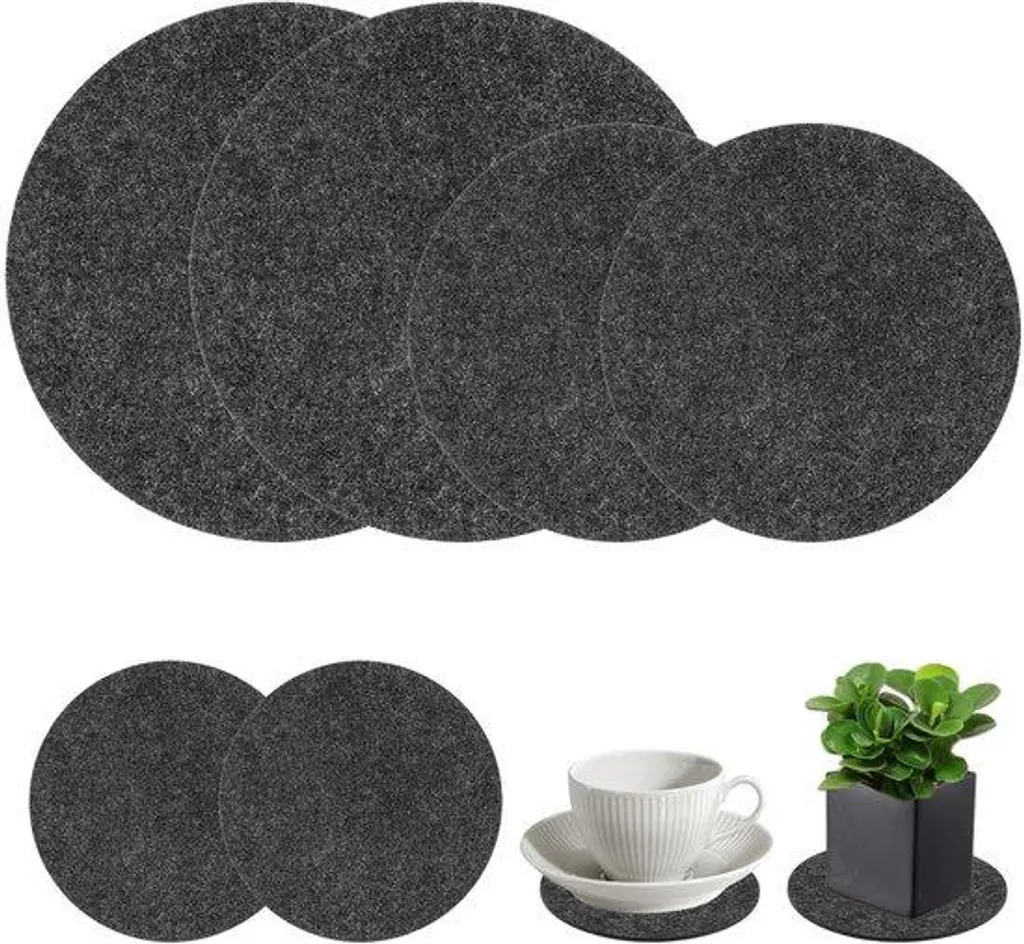 Lot de 6 dessous de verre ronds gris antidérapants en 3 tailles variés