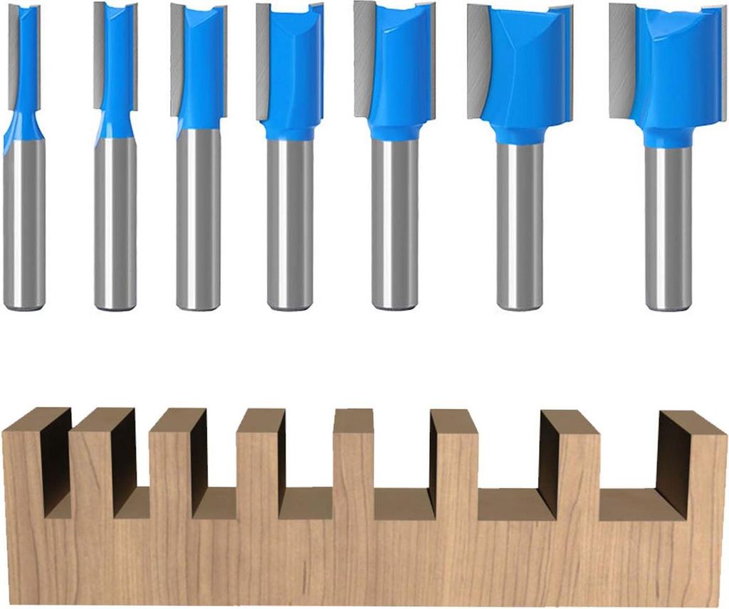 7-teiliges 8-mm-Schaft-Holzfräser-Set, gerade Fräser für Oberfräsen, Doppelschneiden-Nutfräser, Kopierfräser für die Holzbearbeitung (7)