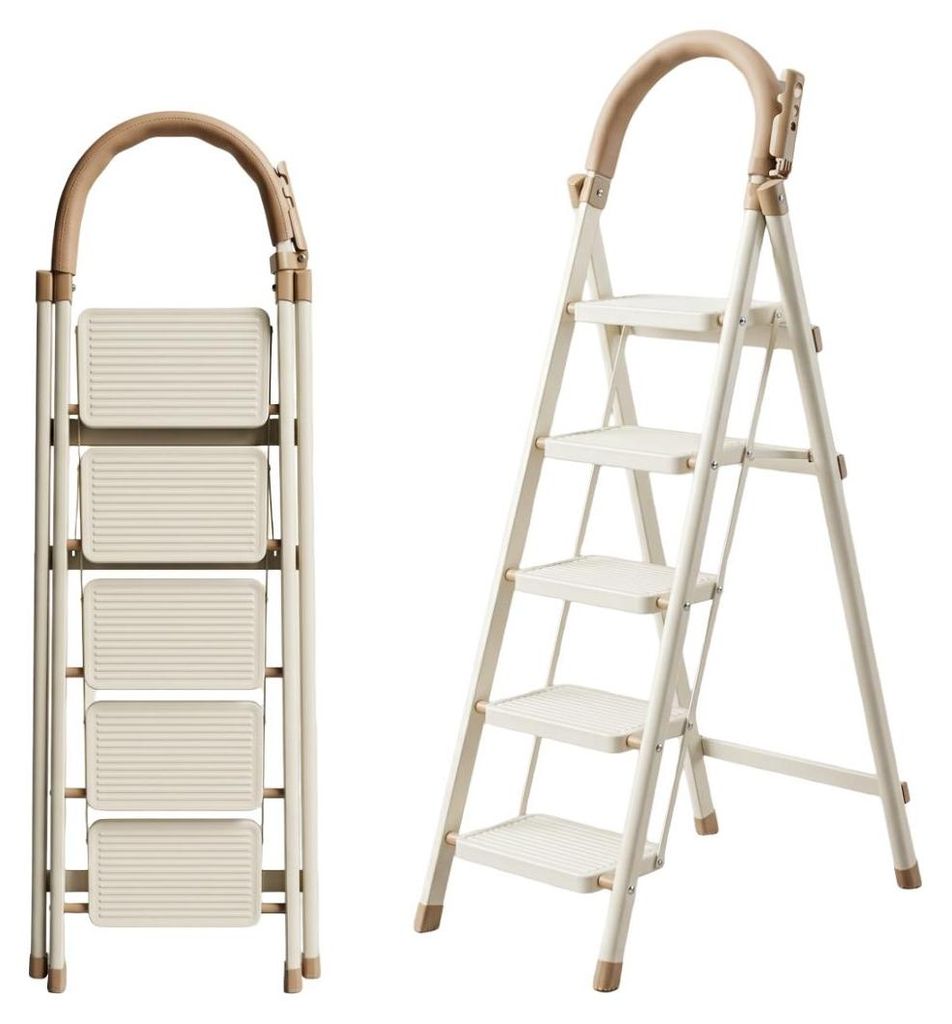 Scala Beige 5 Gradini Pieghevole con Maniglia Immagine del prodotto 