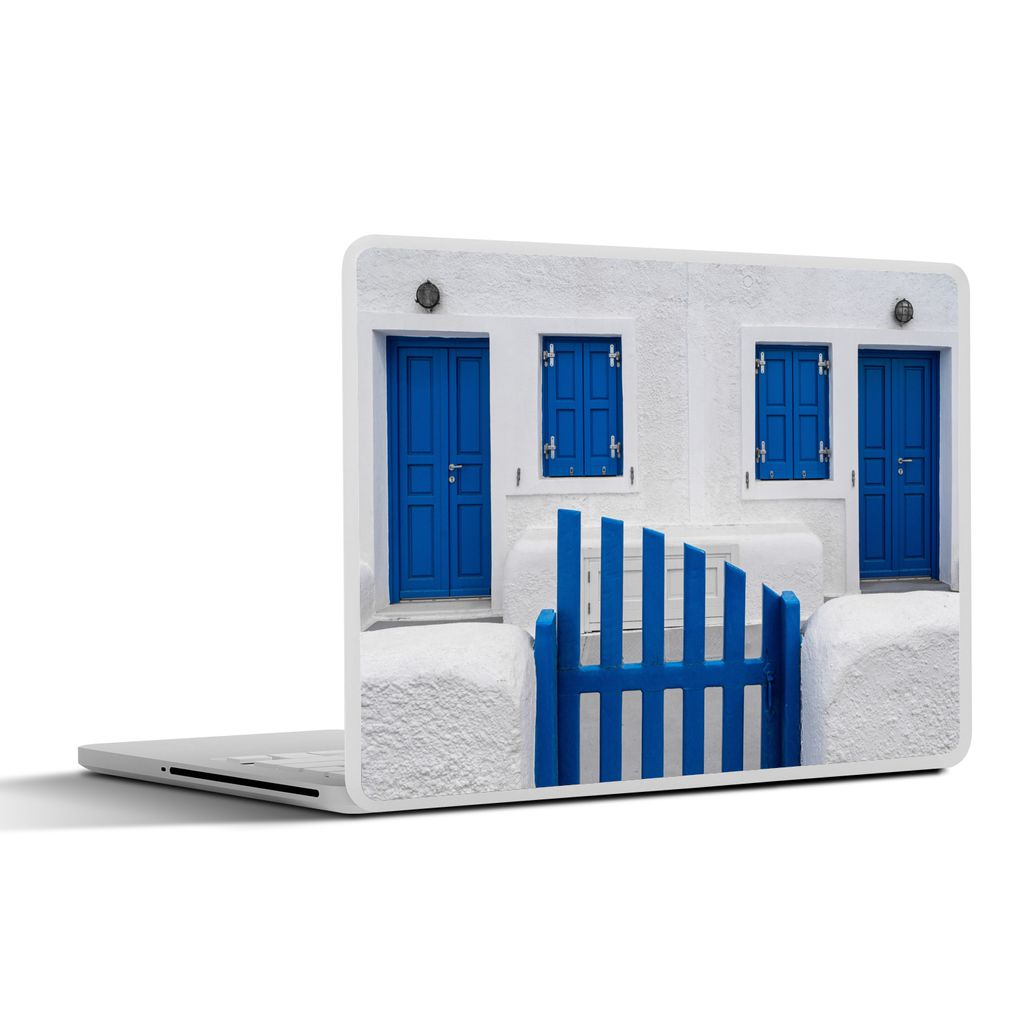 MuchoWow Laptop Aufkleber Sticker Cover Haus - Architektur - Blau - Weiß 30x22 cm - Laptop-Sticker