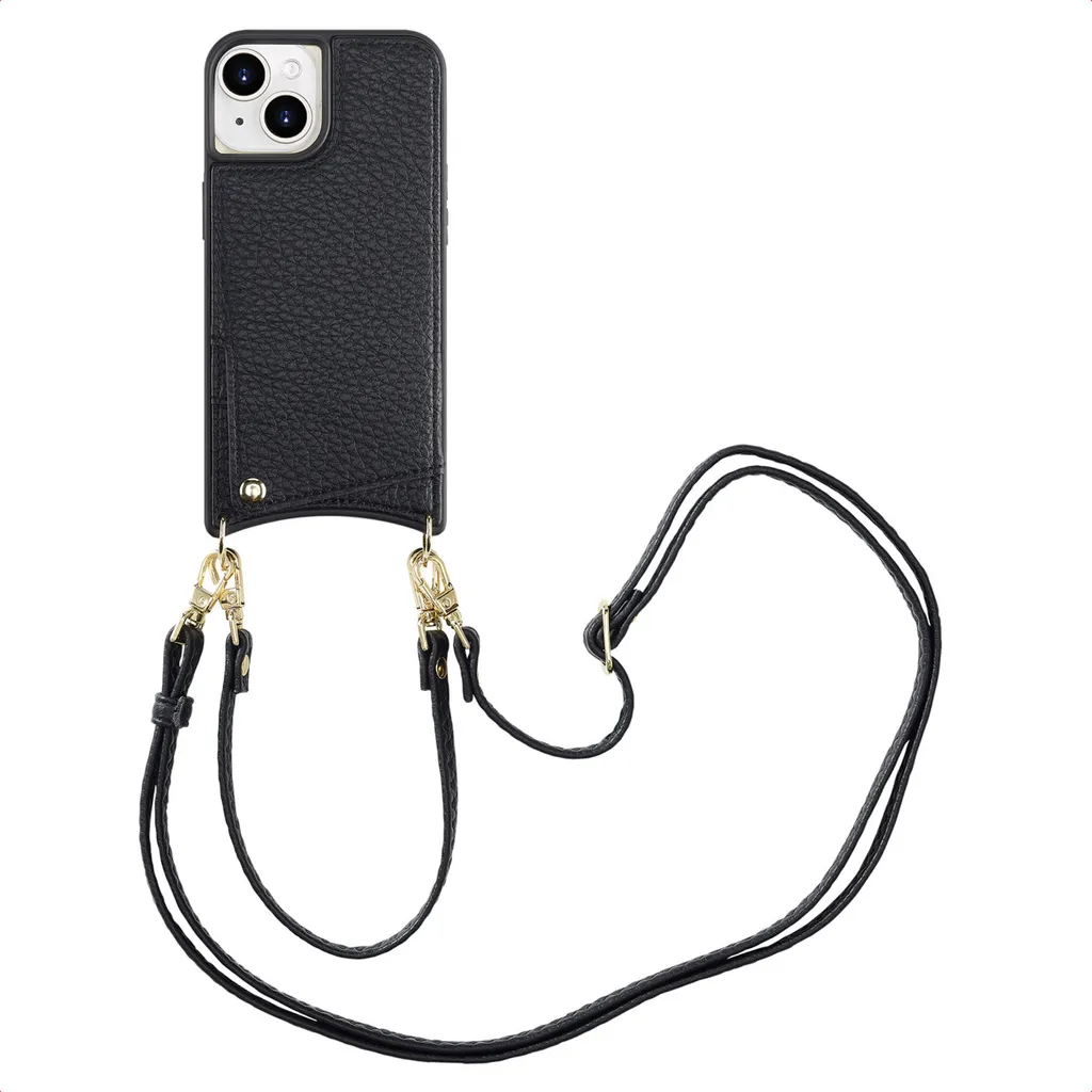 Selencia Nova Custodia per cellulare con cordino e porta carte iPhone 15 - Nero