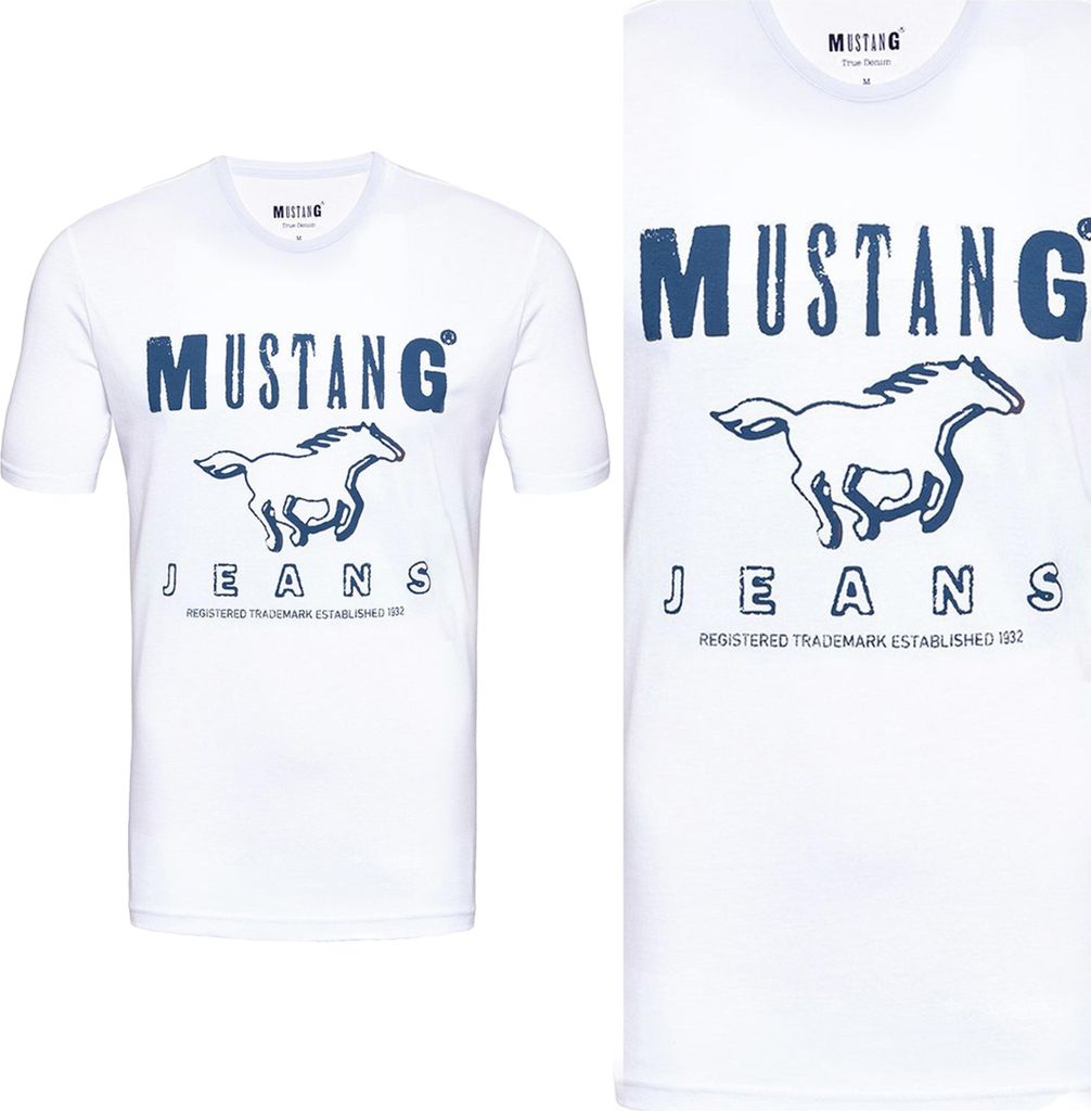 MUSTANG Herren, T-Shirt BASIC PRINT TEE, XXL, Weiß, sport, tshirt, shirt