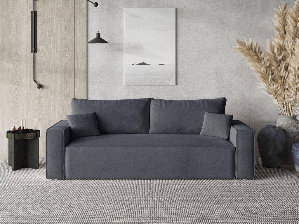 GrainGold 3-Sitzer Sofa Sivra - Gepolstertes Sofa - Moderne Sofa mit Bettfunktion - Wohnzimmer Sofa mit Velvet-Stoff - Dunkelgrau