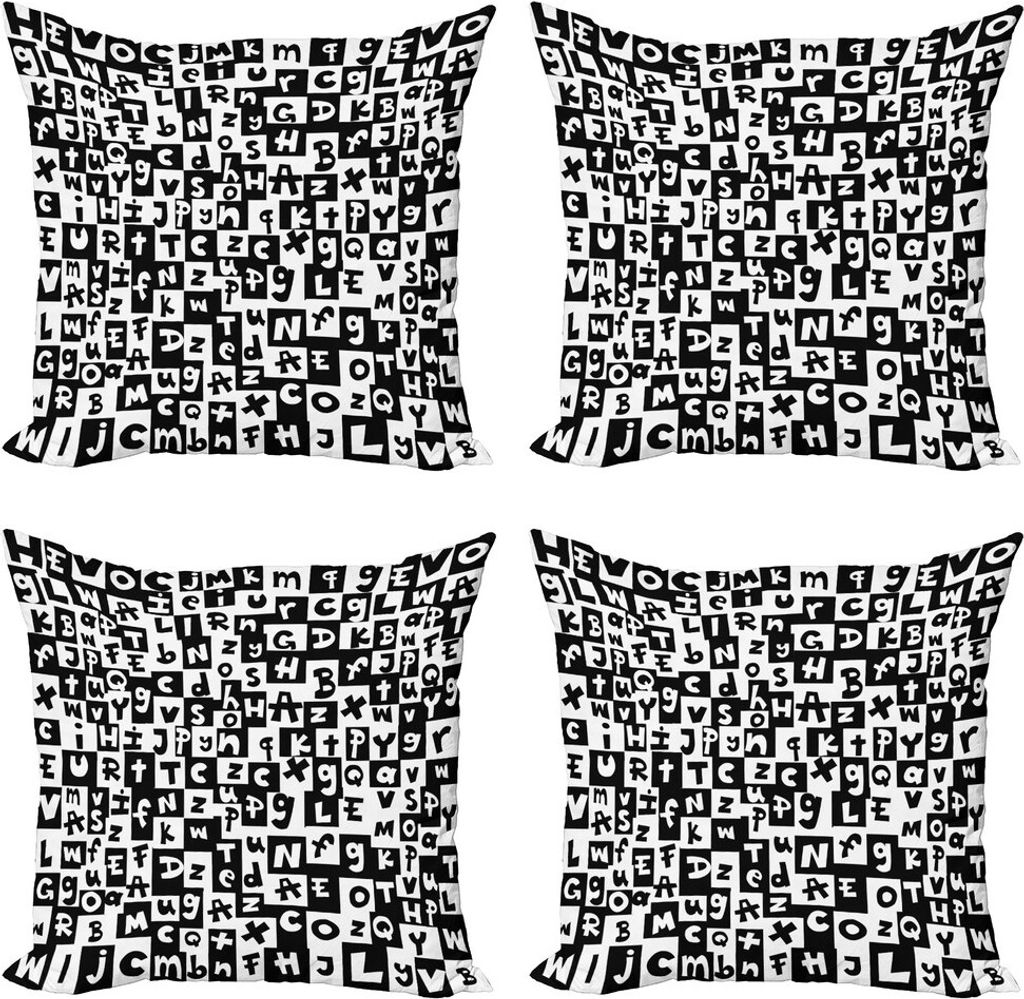 ABAKUHAUS ABC Puzzle Kissenbezug Set (4 Stück), Funky Unregelmäßige Letters, Moderner Doppelseitiger Digitaldruck, 50 cm x 50 cm, Charcoal Grau ...