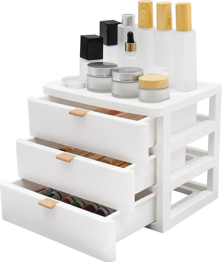 Organiseur de bureau 3 tiroirs robuste - Plastique PP Blanc - 5 kg
